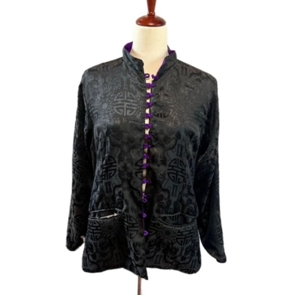 Reversible Silk Mandarin Jacket Purple & Black – Handmade in Nepal Size Medium - Picture 4 of 11